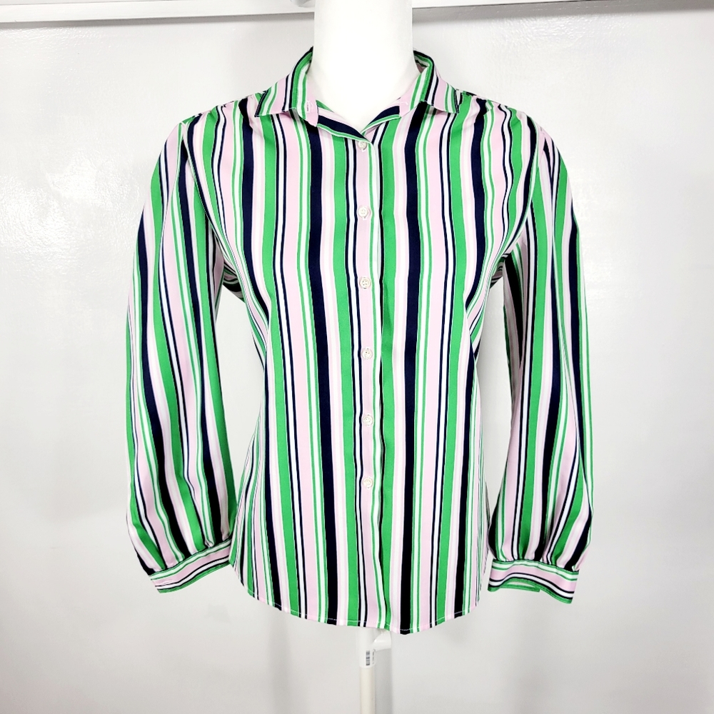 Vintage Vibrant Striped Button-down Blouse